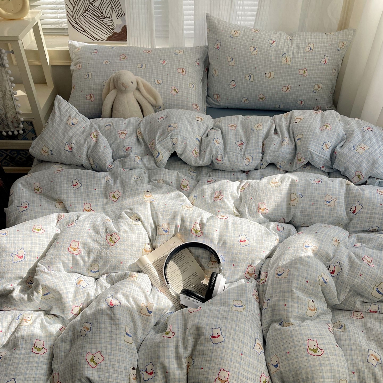 91家纺网 家纺一手货源 找家纺 初念 2026新款A类小清新古法简约水洗棉四件套 特萌西高地