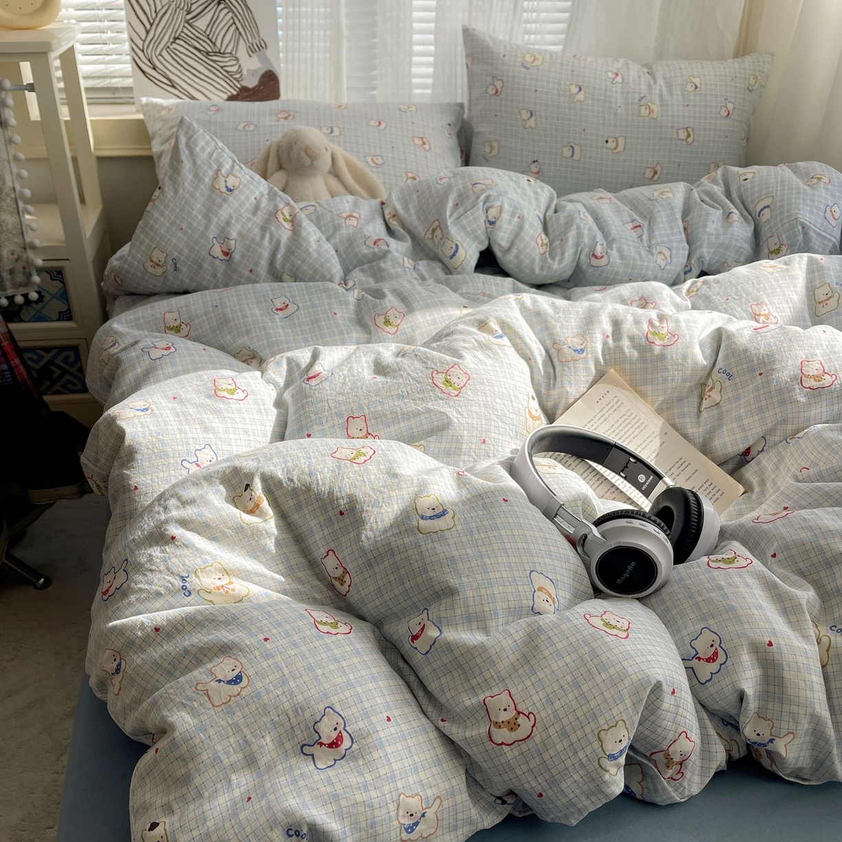 91家纺网 家纺一手货源 找家纺 初念 2026新款A类小清新古法简约水洗棉四件套 特萌西高地