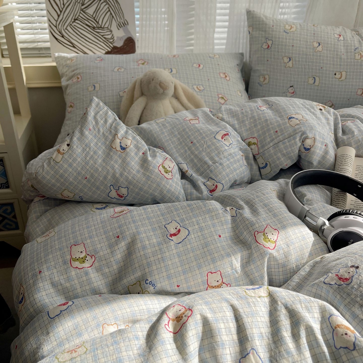 91家纺网 家纺一手货源 找家纺 初念 2026新款A类小清新古法简约水洗棉四件套 特萌西高地