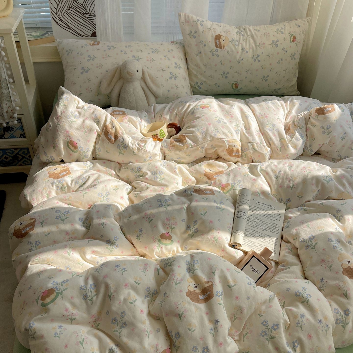 91家纺网 家纺一手货源 找家纺 初念 2026新款A类小清新古法简约水洗棉四件套 午后时光