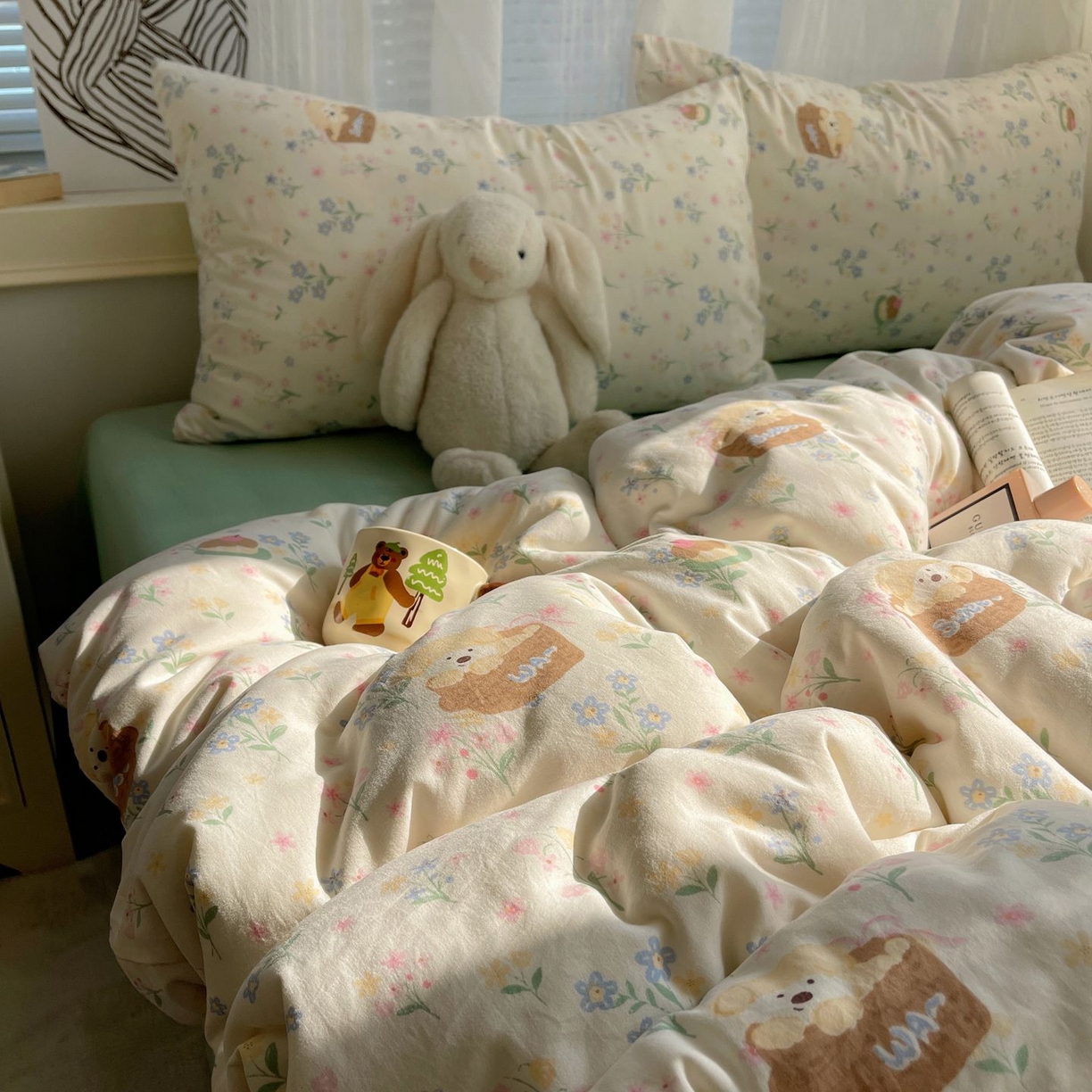 91家纺网 家纺一手货源 找家纺 初念 2026新款A类小清新古法简约水洗棉四件套 午后时光