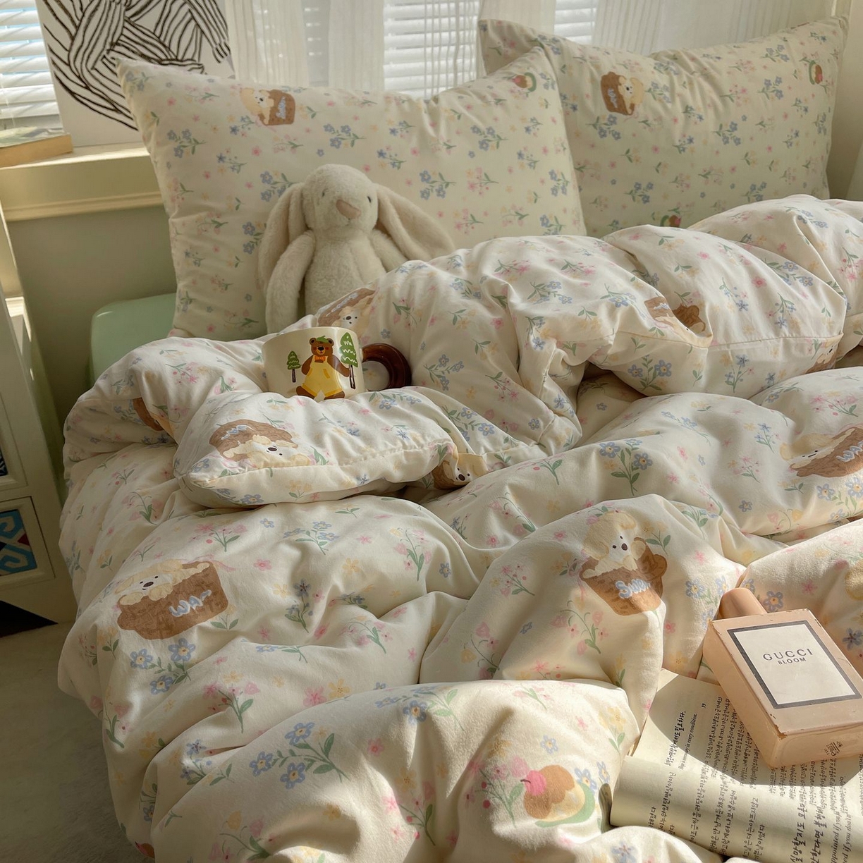 91家纺网 家纺一手货源 找家纺 初念 2026新款A类小清新古法简约水洗棉四件套 午后时光