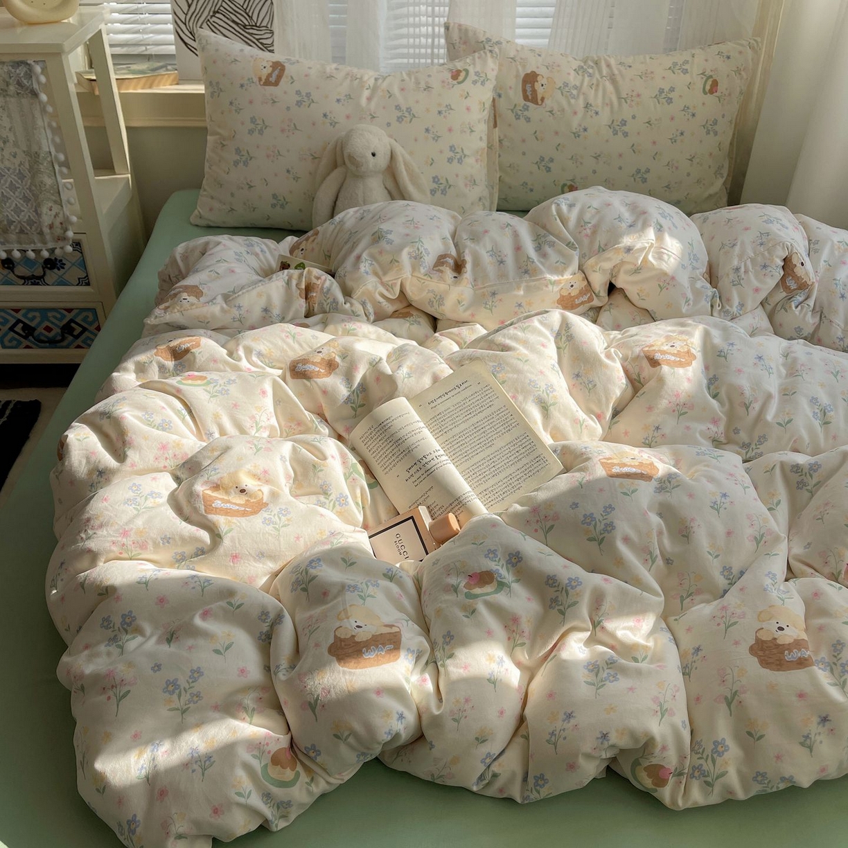 91家纺网 家纺一手货源 找家纺 初念 2026新款A类小清新古法简约水洗棉四件套 午后时光