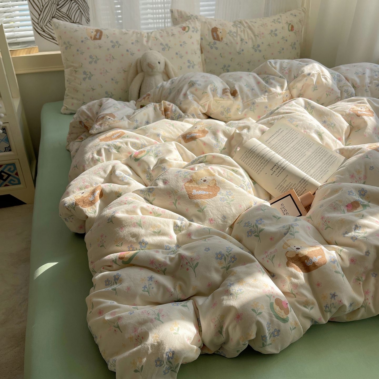 91家纺网 家纺一手货源 找家纺 初念 2026新款A类小清新古法简约水洗棉四件套 午后时光