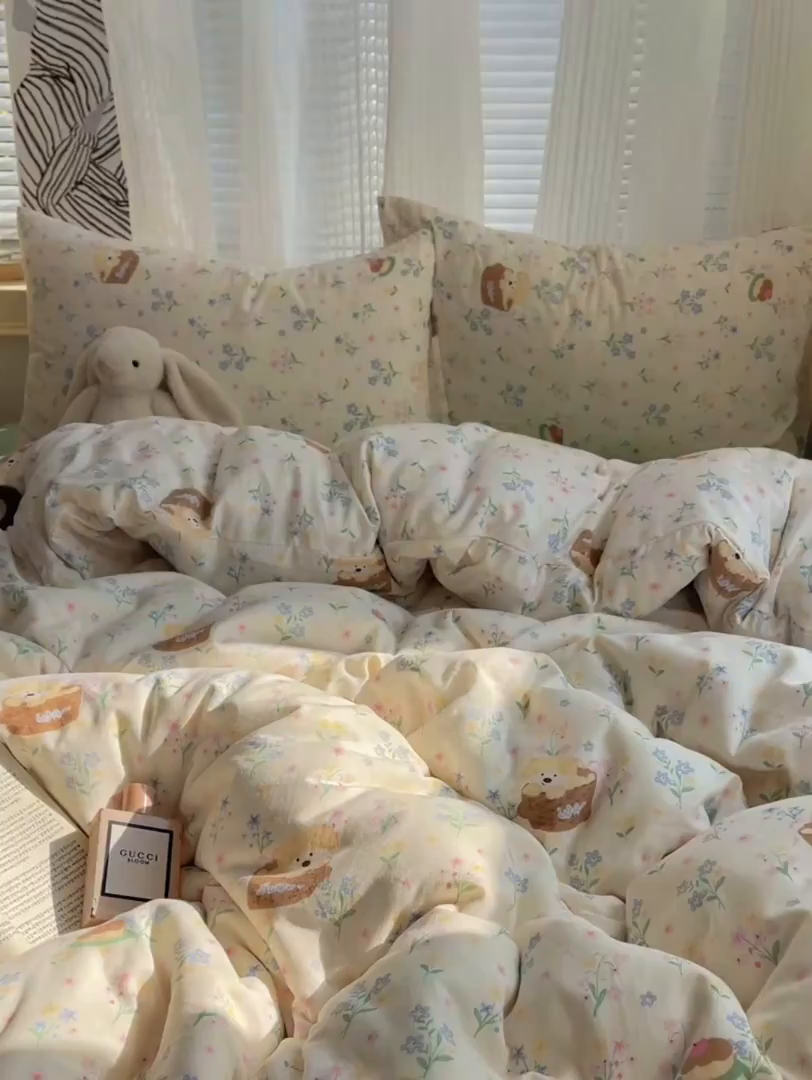 91家纺网 家纺一手货源 找家纺 初念 2026新款A类小清新古法简约水洗棉四件套 午后时光