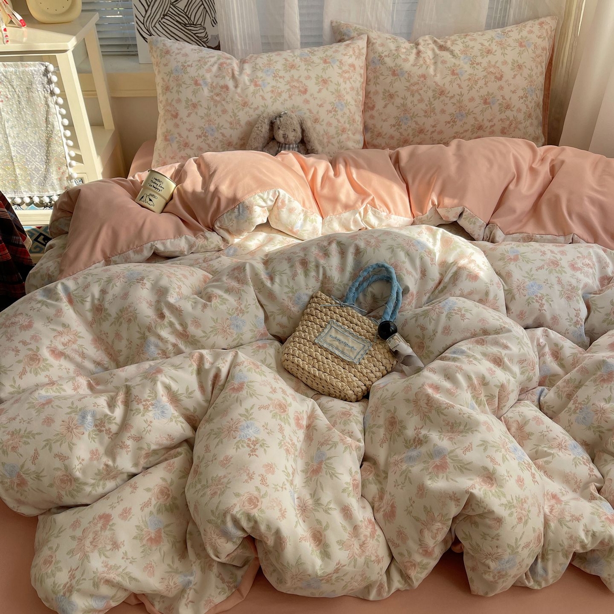 91家纺网 家纺一手货源 找家纺 初念 2026新款A类小清新古法简约水洗棉四件套 小芙雨