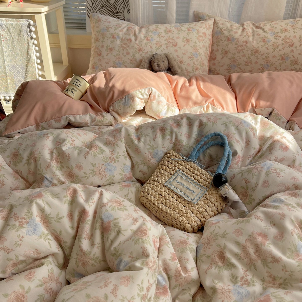 91家纺网 家纺一手货源 找家纺 初念 2026新款A类小清新古法简约水洗棉四件套 小芙雨