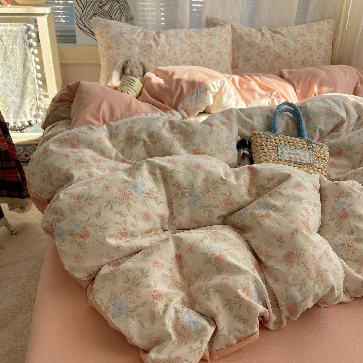 91家纺网 家纺一手货源 找家纺 初念 2026新款A类小清新古法简约水洗棉四件套 小芙雨