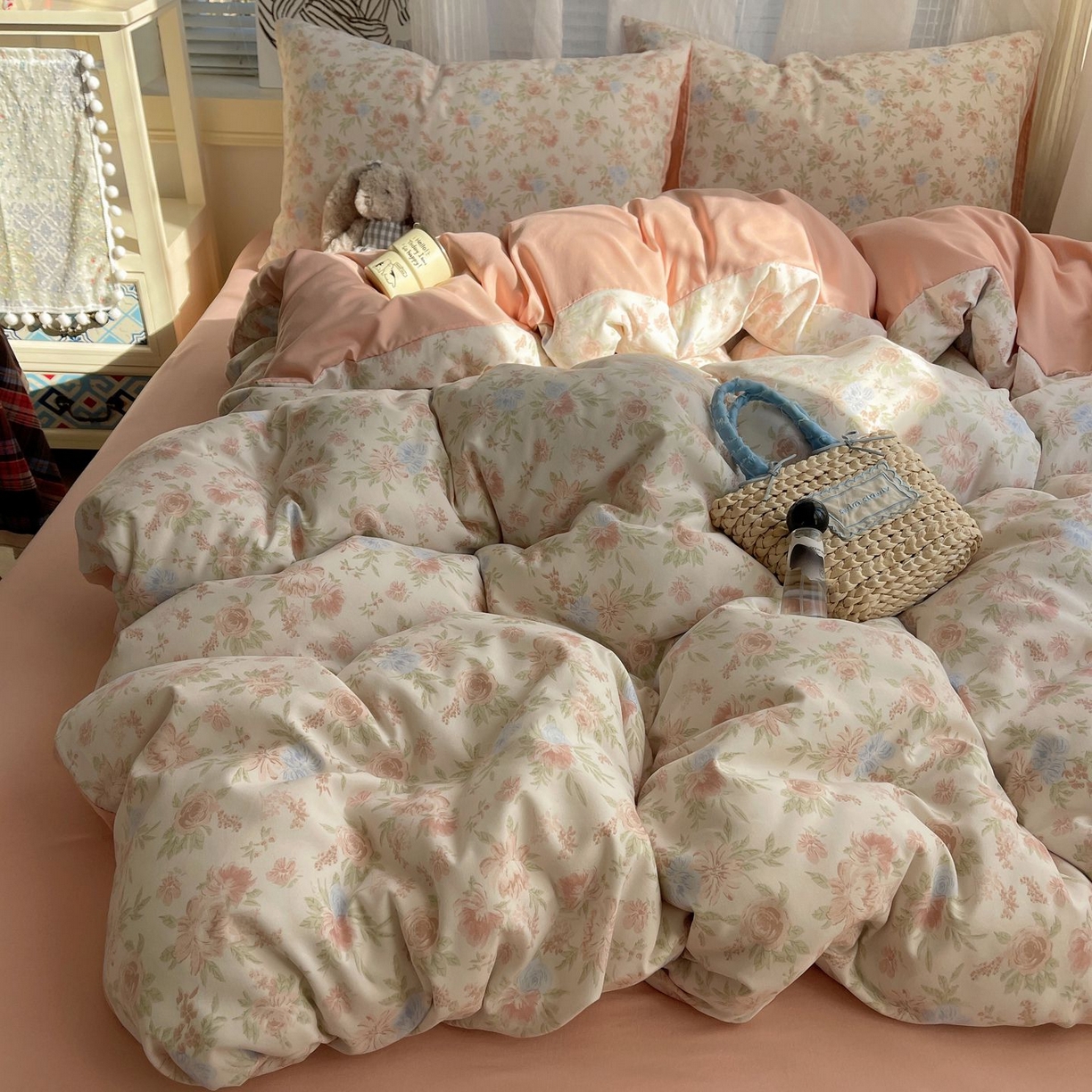 91家纺网 家纺一手货源 找家纺 初念 2026新款A类小清新古法简约水洗棉四件套 小芙雨