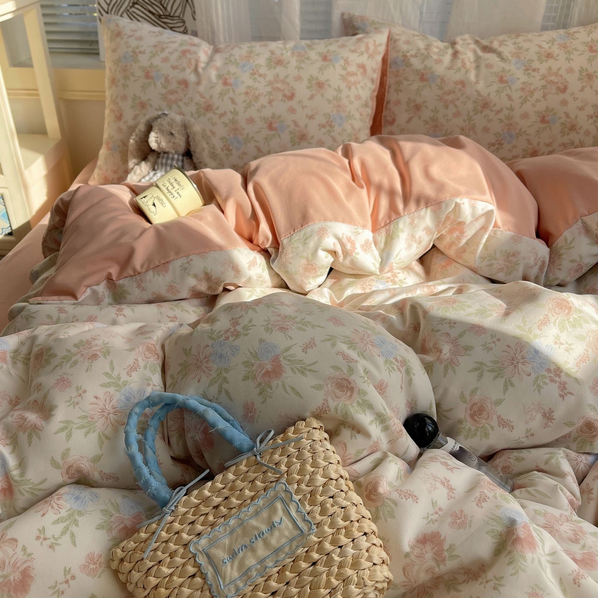 91家纺网 家纺一手货源 找家纺 初念 2026新款A类小清新古法简约水洗棉四件套 小芙雨