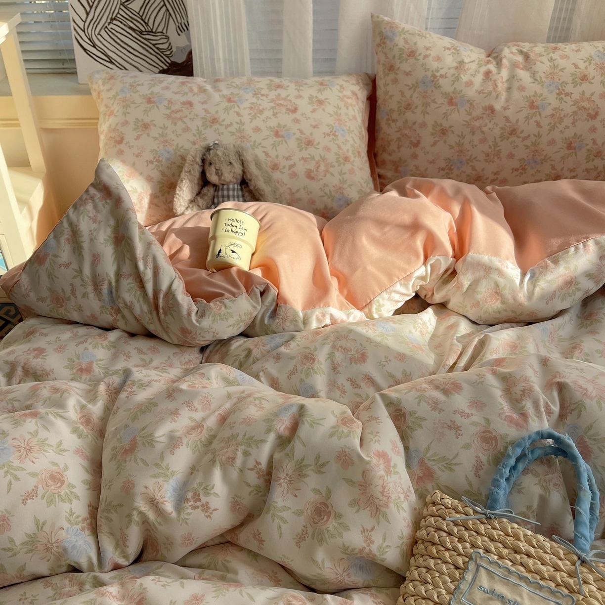 91家纺网 家纺一手货源 找家纺 初念 2026新款A类小清新古法简约水洗棉四件套 小芙雨