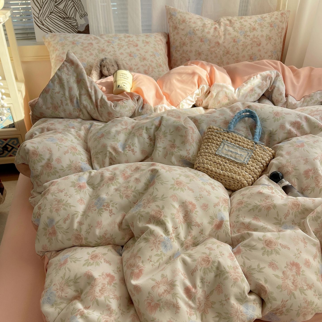 91家纺网 家纺一手货源 找家纺 初念 2026新款A类小清新古法简约水洗棉四件套 小芙雨