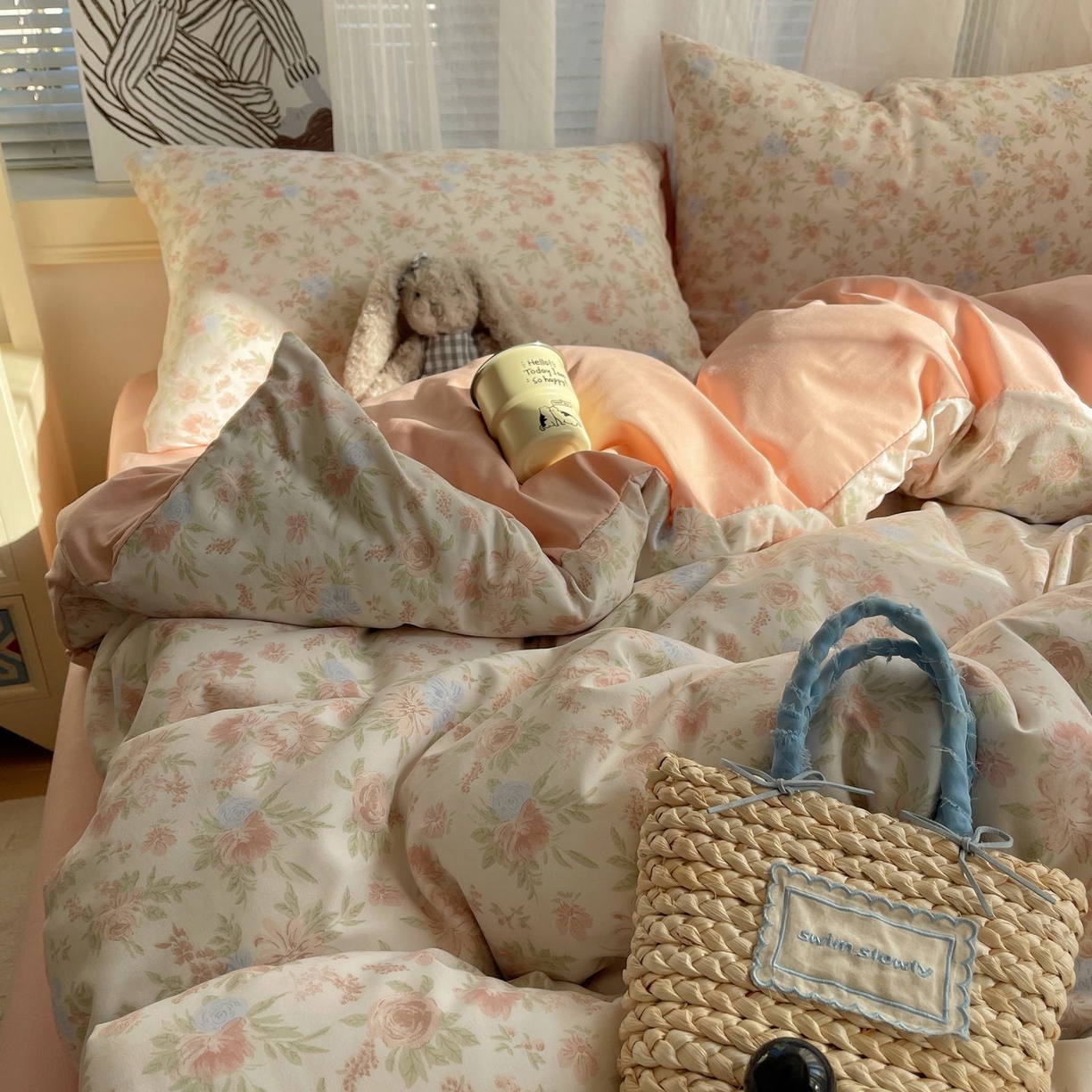 91家纺网 家纺一手货源 找家纺 初念 2026新款A类小清新古法简约水洗棉四件套 小芙雨