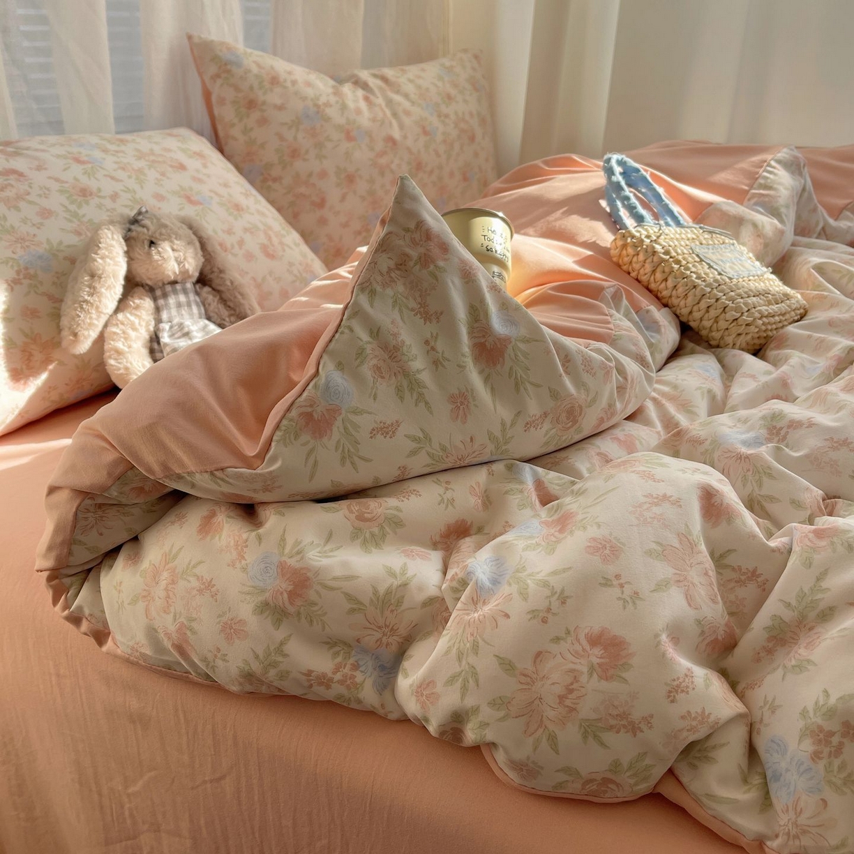 91家纺网 家纺一手货源 找家纺 初念 2026新款A类小清新古法简约水洗棉四件套 小芙雨