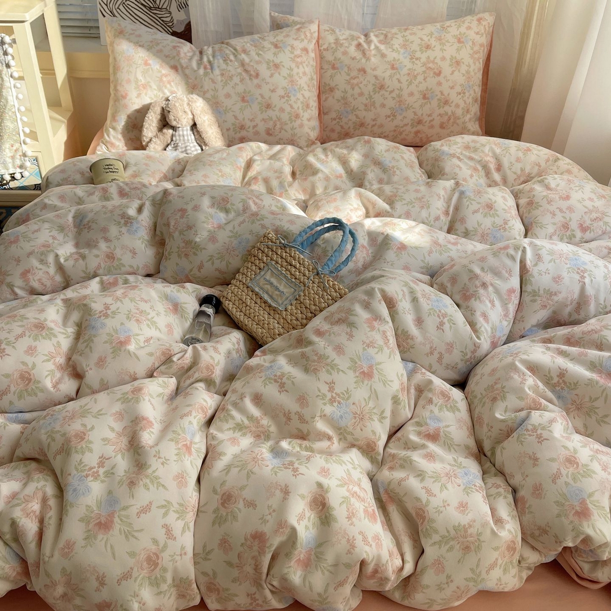 91家纺网 家纺一手货源 找家纺 初念 2026新款A类小清新古法简约水洗棉四件套 小芙雨