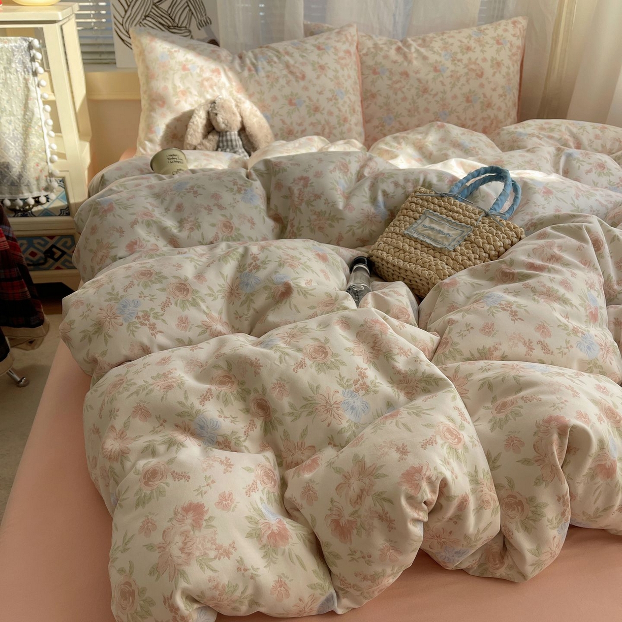 91家纺网 家纺一手货源 找家纺 初念 2026新款A类小清新古法简约水洗棉四件套 小芙雨