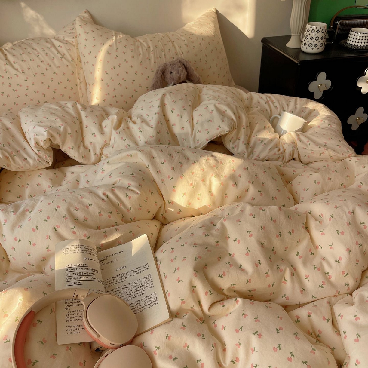 91家纺网 家纺一手货源 找家纺 初念 2026新款A类小清新古法简约水洗棉四件套 小花野