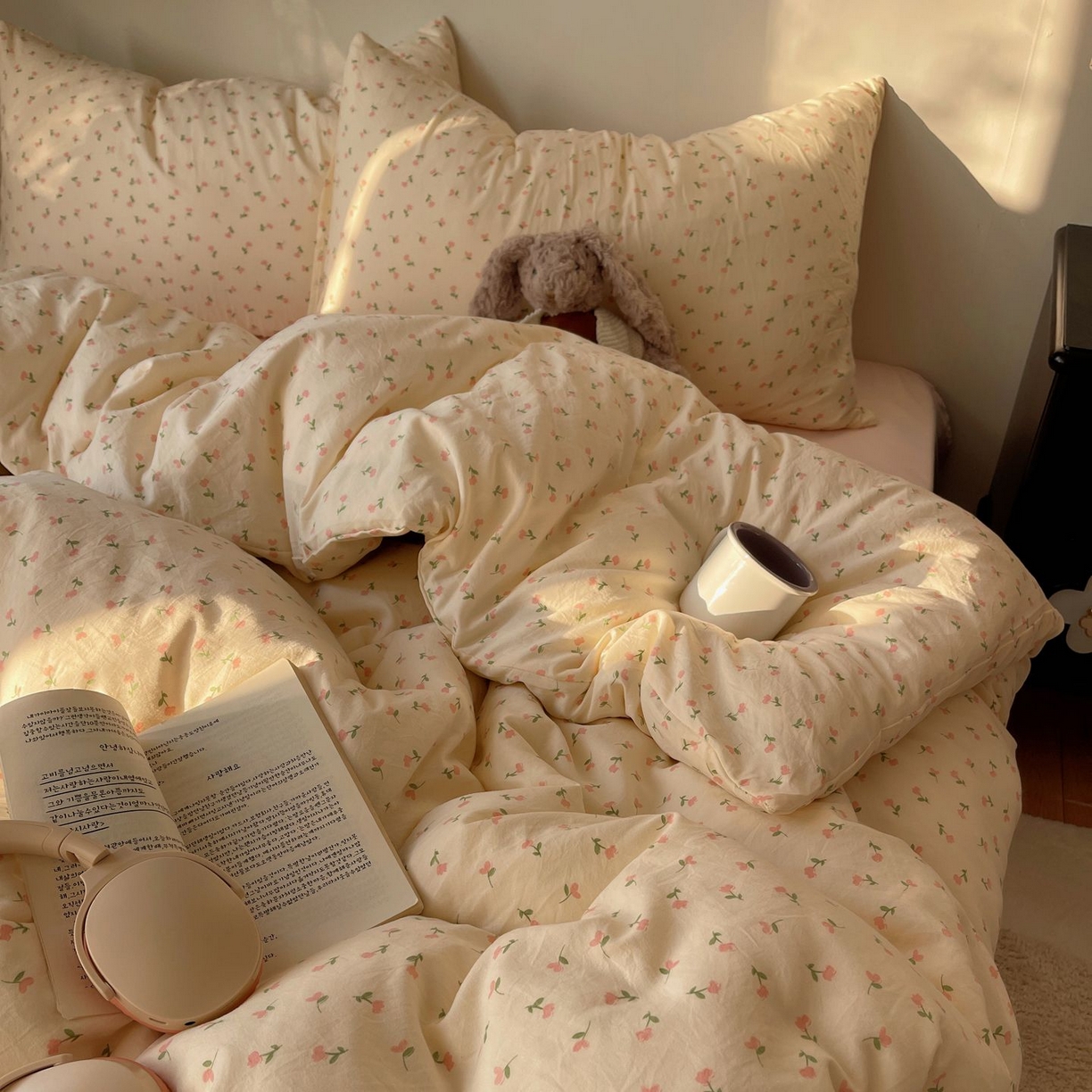 91家纺网 家纺一手货源 找家纺 初念 2026新款A类小清新古法简约水洗棉四件套 小花野