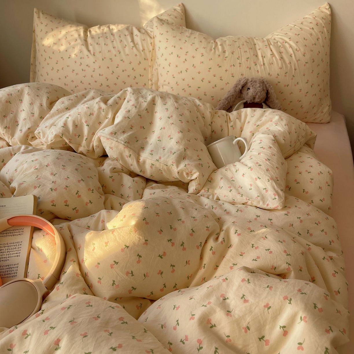 91家纺网 家纺一手货源 找家纺 初念 2026新款A类小清新古法简约水洗棉四件套 小花野