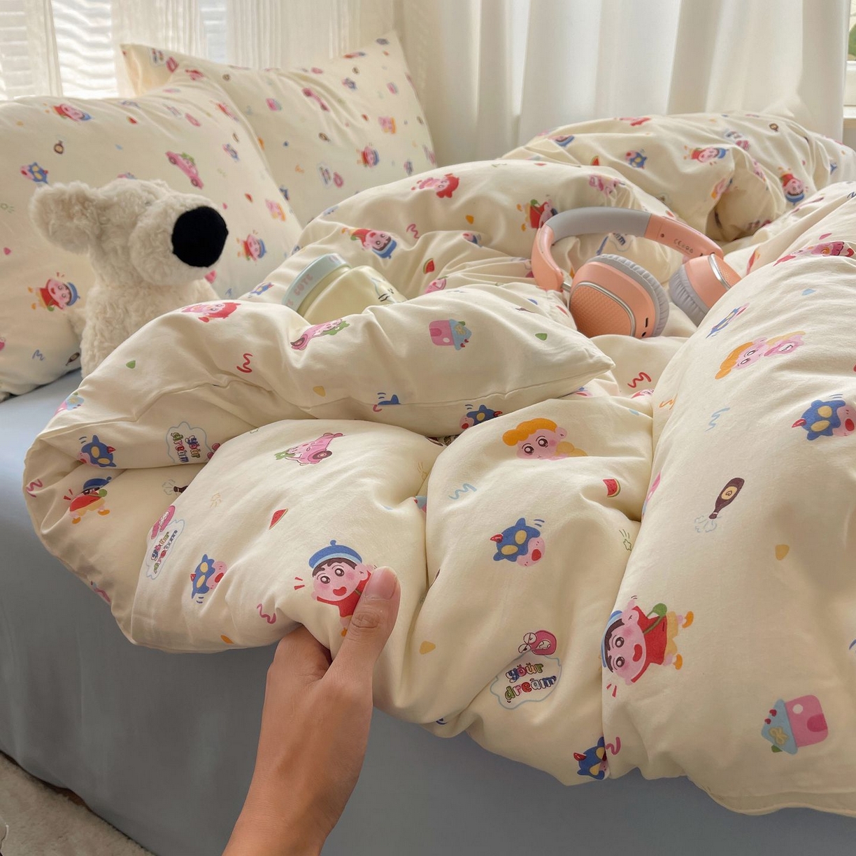 91家纺网 家纺一手货源 找家纺 初念 2026新款A类小清新古法简约水洗棉四件套 小新控