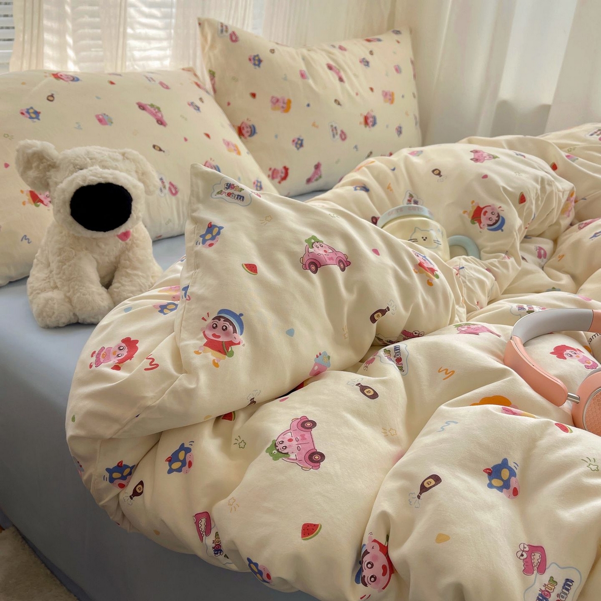 91家纺网 家纺一手货源 找家纺 初念 2026新款A类小清新古法简约水洗棉四件套 小新控