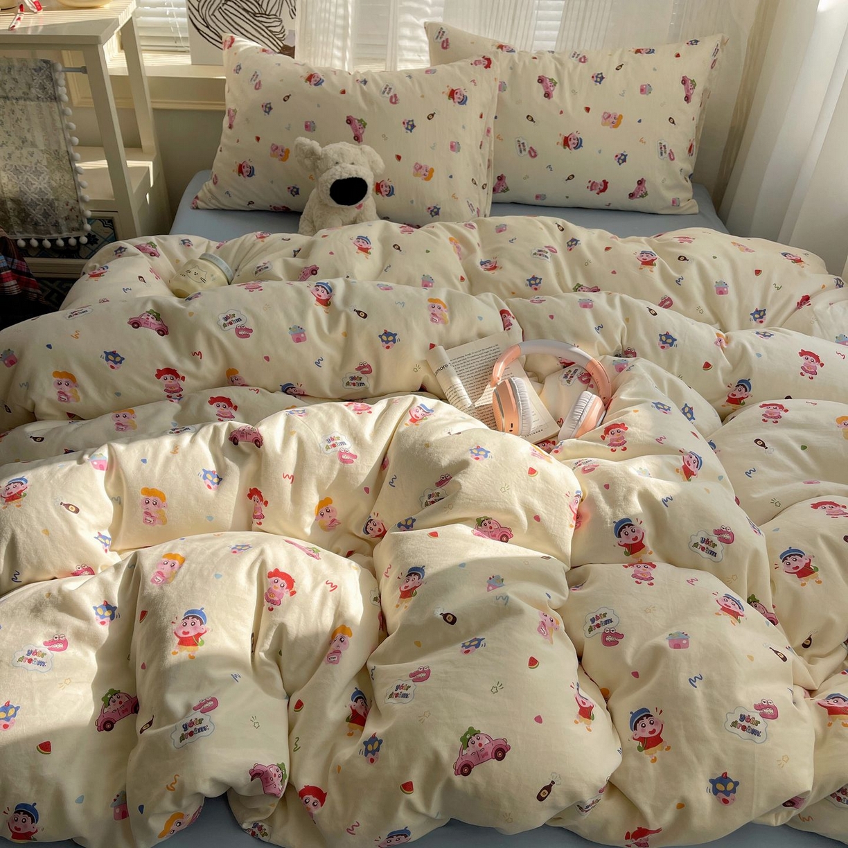 91家纺网 家纺一手货源 找家纺 初念 2026新款A类小清新古法简约水洗棉四件套 小新控