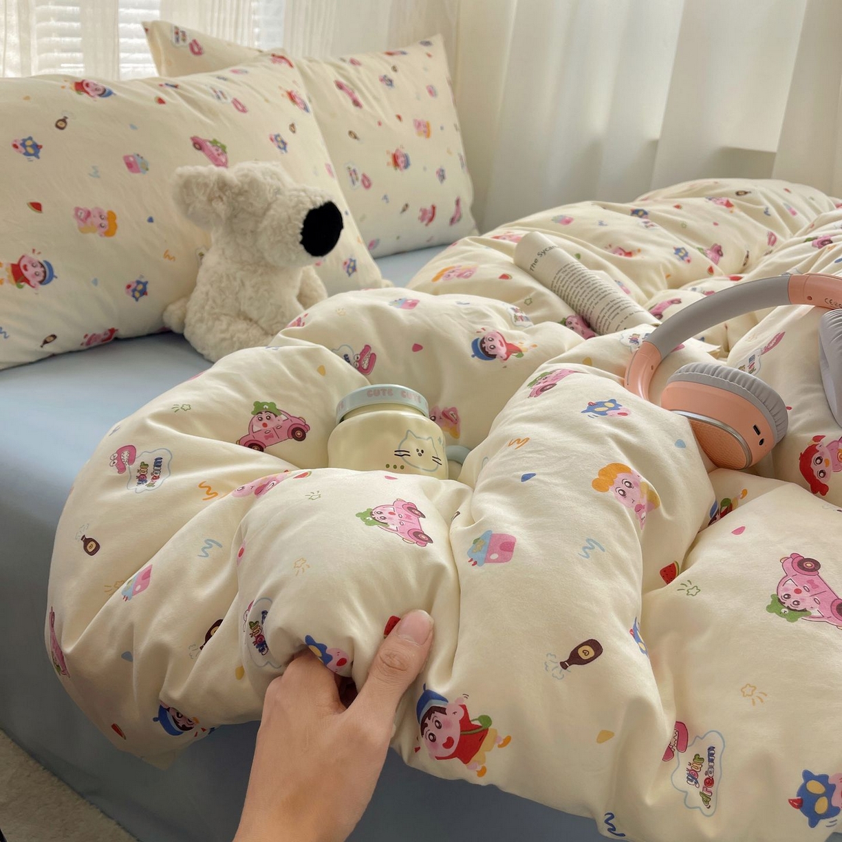 91家纺网 家纺一手货源 找家纺 初念 2026新款A类小清新古法简约水洗棉四件套 小新控