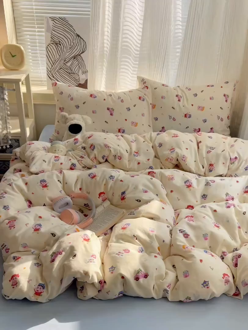 91家纺网 家纺一手货源 找家纺 初念 2026新款A类小清新古法简约水洗棉四件套 小新控