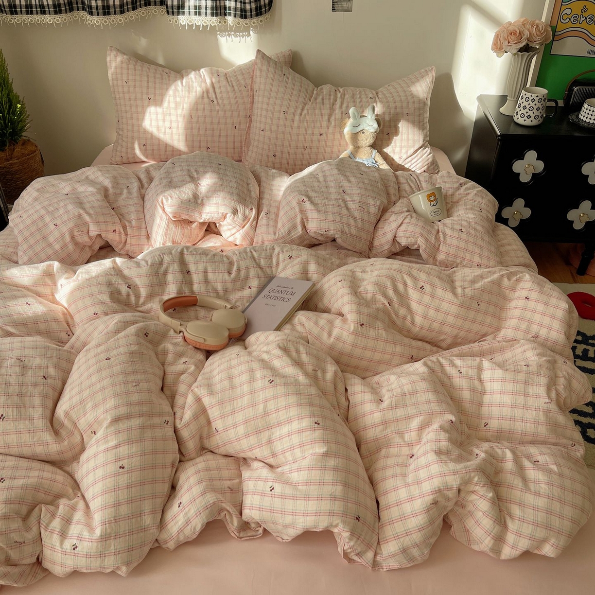 91家纺网 家纺一手货源 找家纺 初念 2026新款A类小清新古法简约水洗棉四件套 樱桃计划