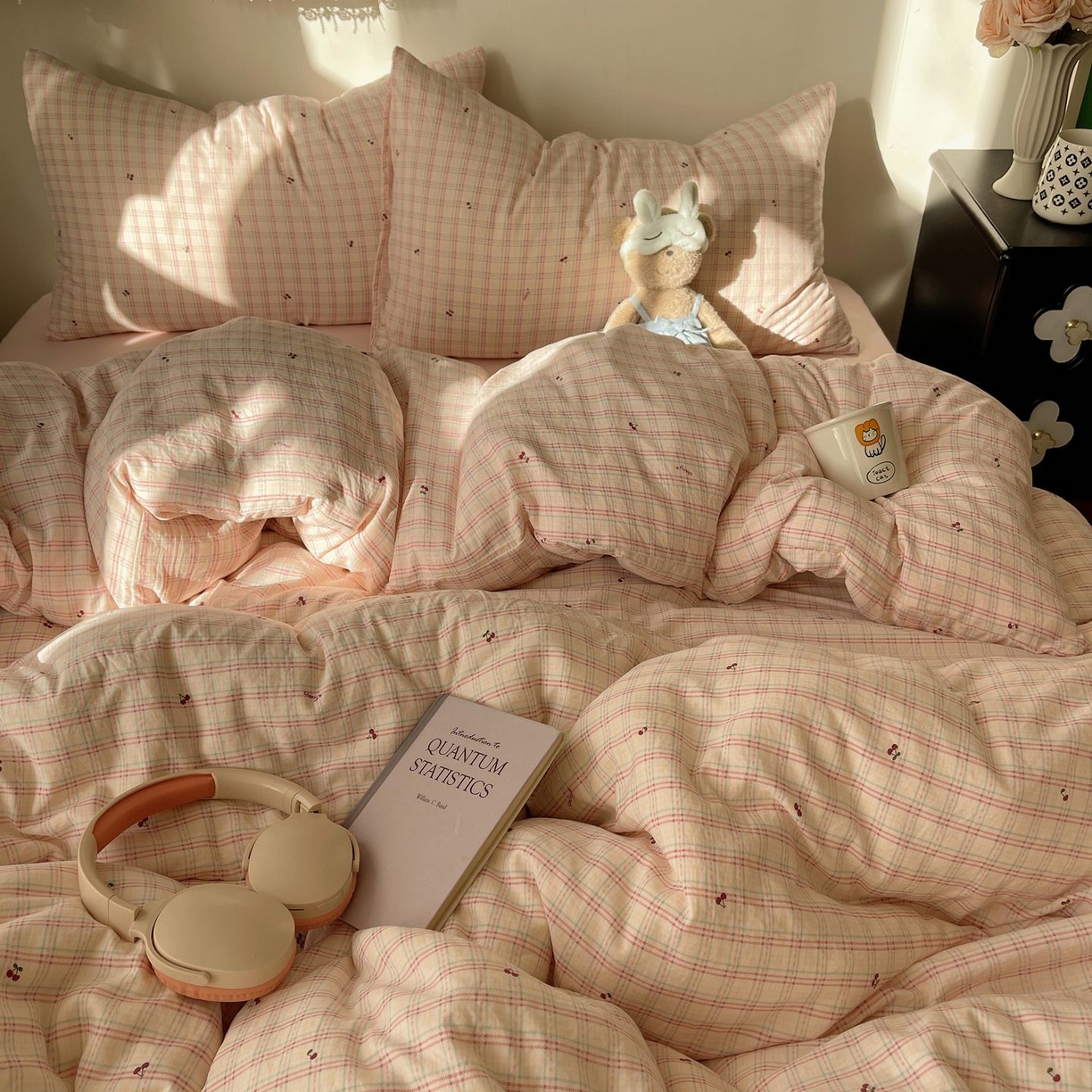 91家纺网 家纺一手货源 找家纺 初念 2026新款A类小清新古法简约水洗棉四件套 樱桃计划