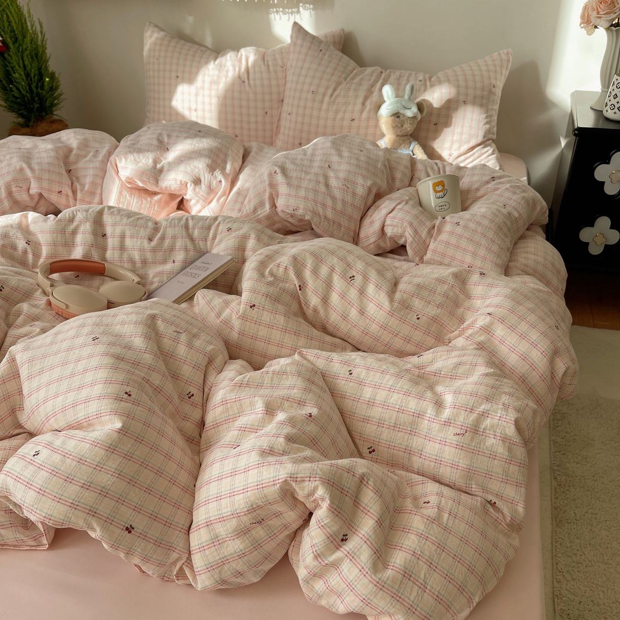 91家纺网 家纺一手货源 找家纺 初念 2026新款A类小清新古法简约水洗棉四件套 樱桃计划