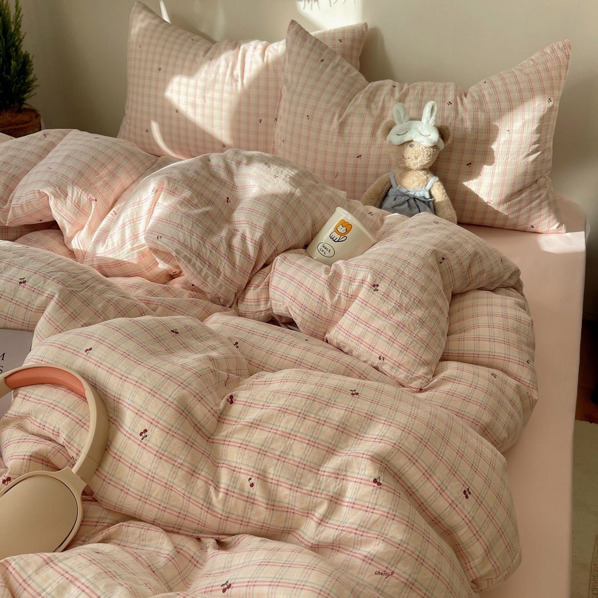 91家纺网 家纺一手货源 找家纺 初念 2026新款A类小清新古法简约水洗棉四件套 樱桃计划