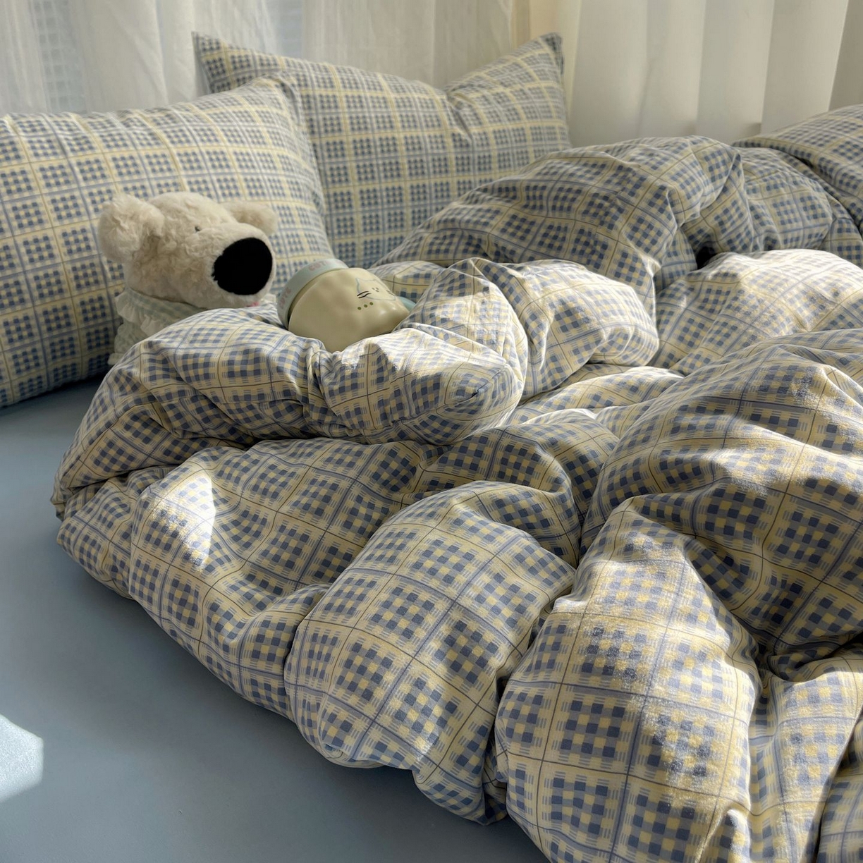 91家纺网 家纺一手货源 找家纺 初念 2026新款A类小清新古法简约水洗棉四件套 圆珠笔