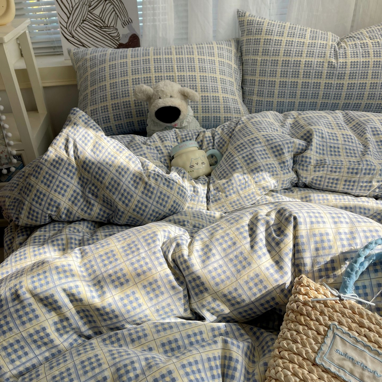 91家纺网 家纺一手货源 找家纺 初念 2026新款A类小清新古法简约水洗棉四件套 圆珠笔