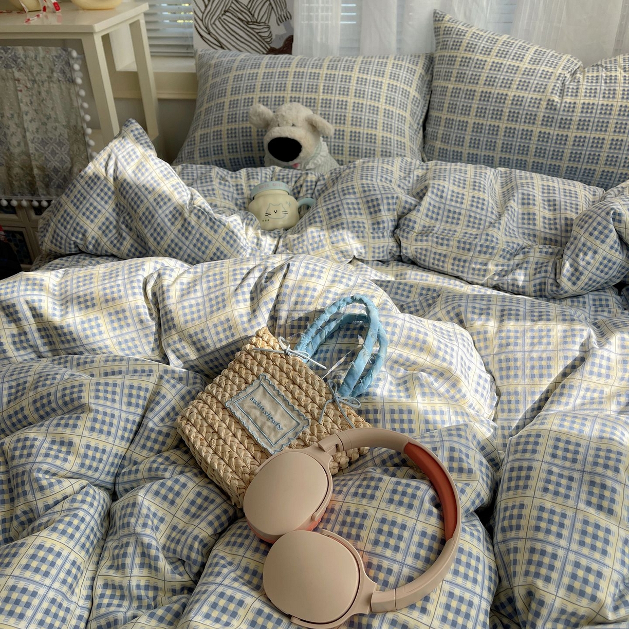 91家纺网 家纺一手货源 找家纺 初念 2026新款A类小清新古法简约水洗棉四件套 圆珠笔