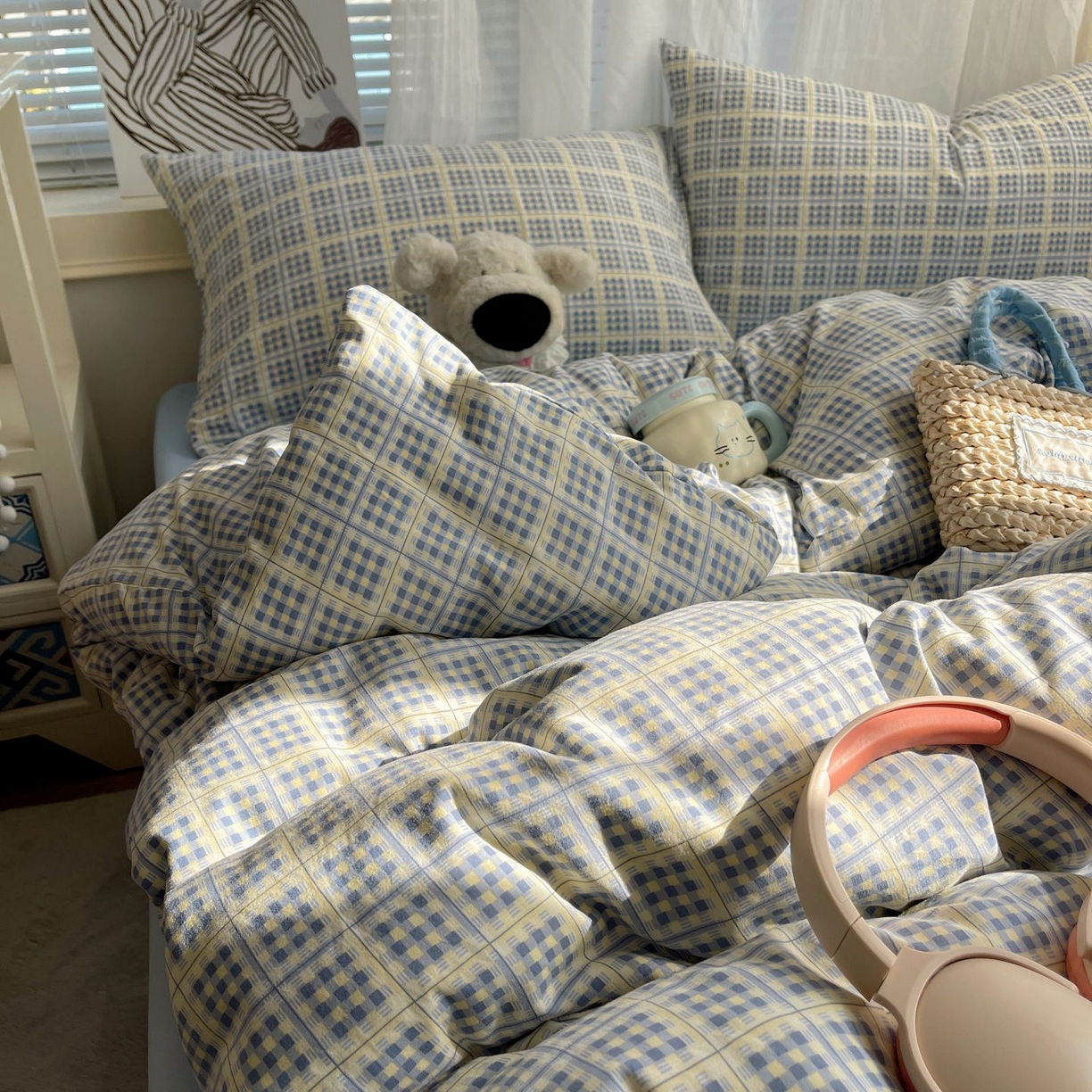 91家纺网 家纺一手货源 找家纺 初念 2026新款A类小清新古法简约水洗棉四件套 圆珠笔