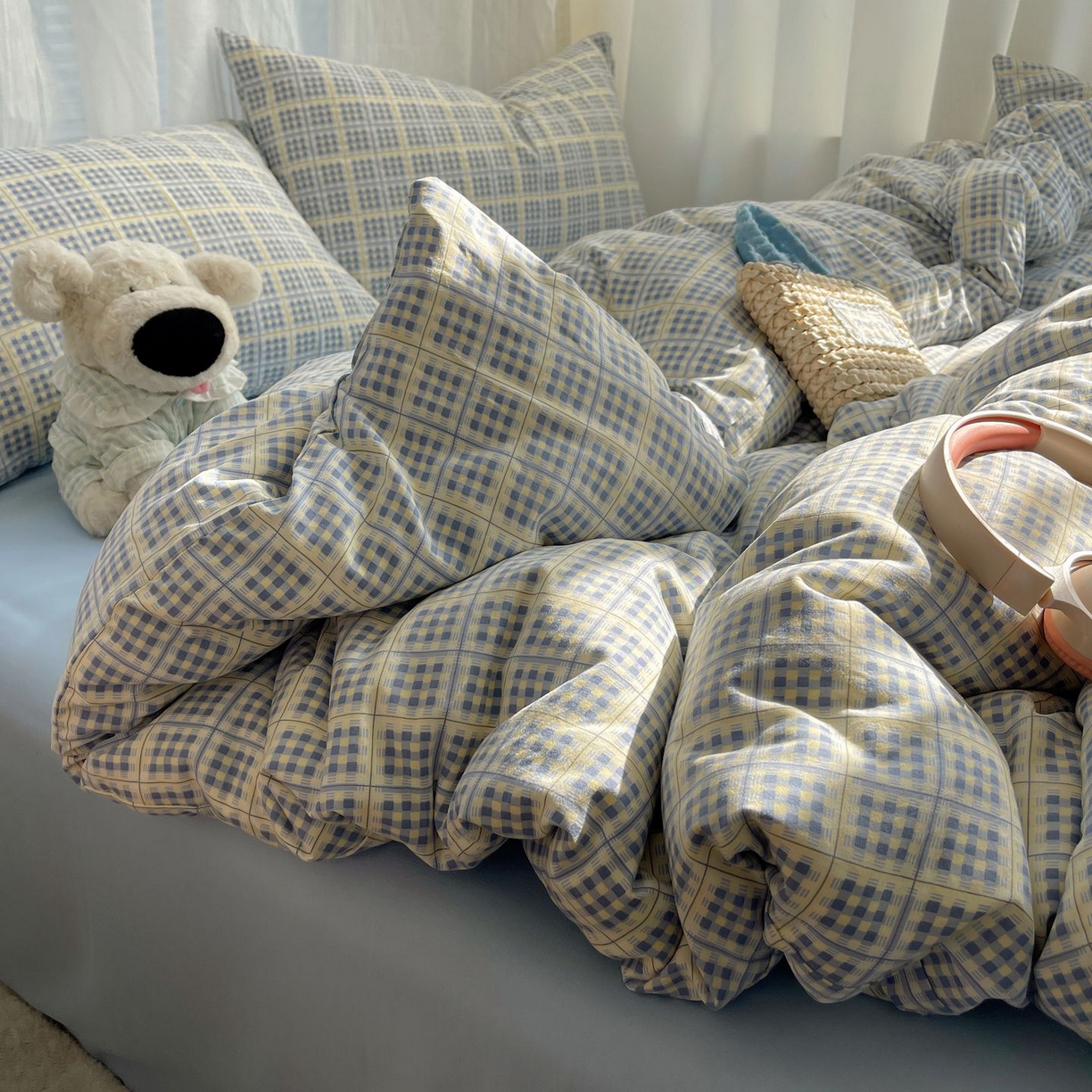 91家纺网 家纺一手货源 找家纺 初念 2026新款A类小清新古法简约水洗棉四件套 圆珠笔