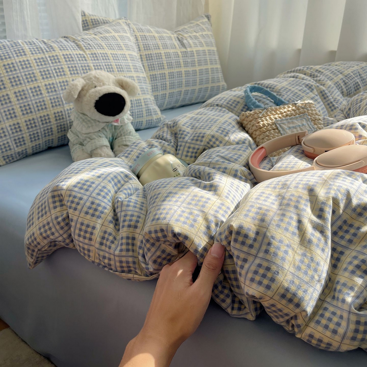 91家纺网 家纺一手货源 找家纺 初念 2026新款A类小清新古法简约水洗棉四件套 圆珠笔