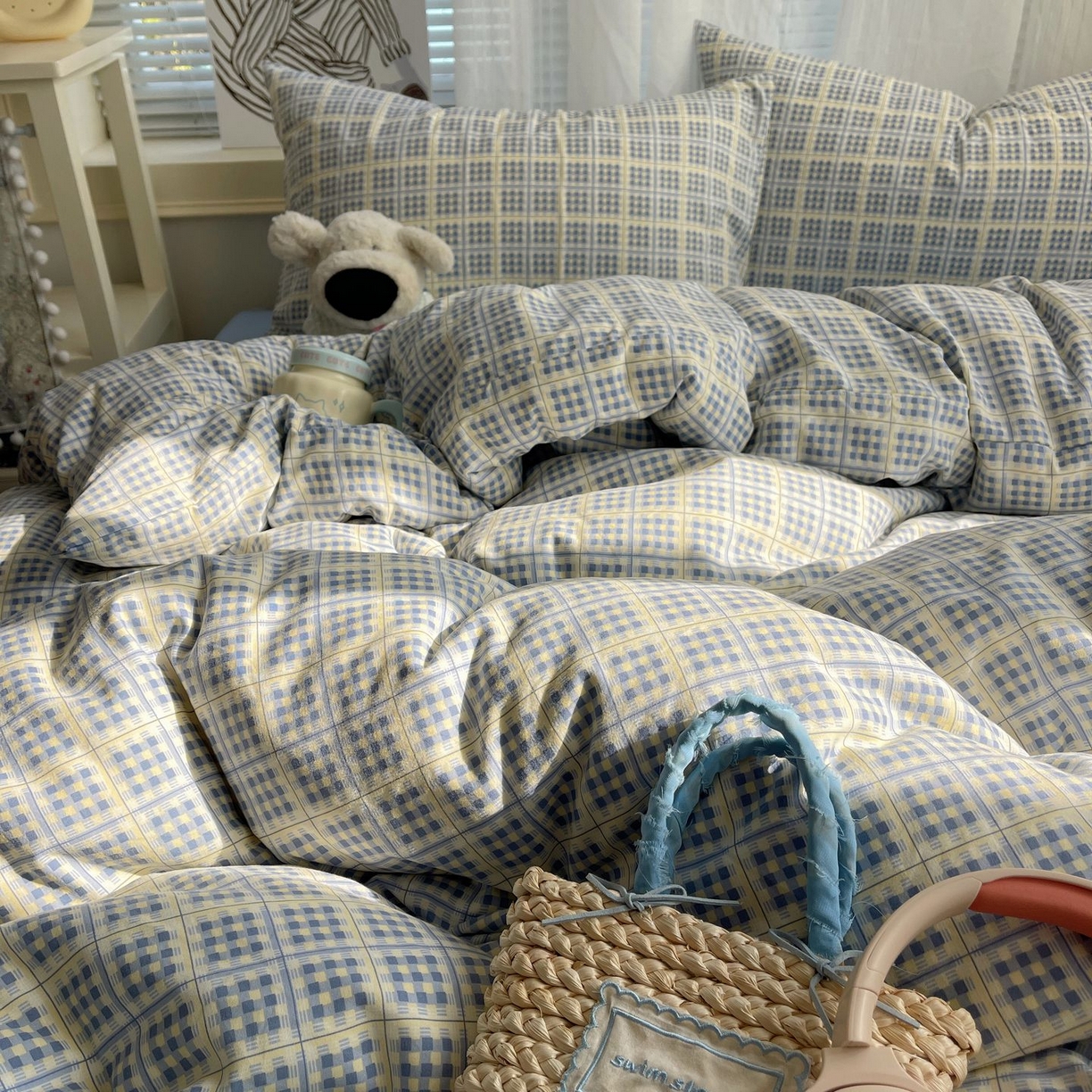 91家纺网 家纺一手货源 找家纺 初念 2026新款A类小清新古法简约水洗棉四件套 圆珠笔