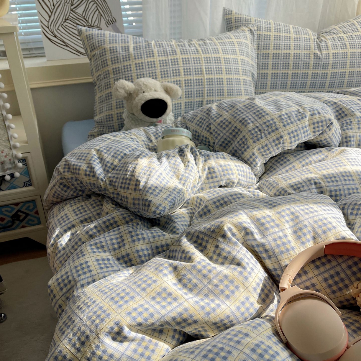 91家纺网 家纺一手货源 找家纺 初念 2026新款A类小清新古法简约水洗棉四件套 圆珠笔