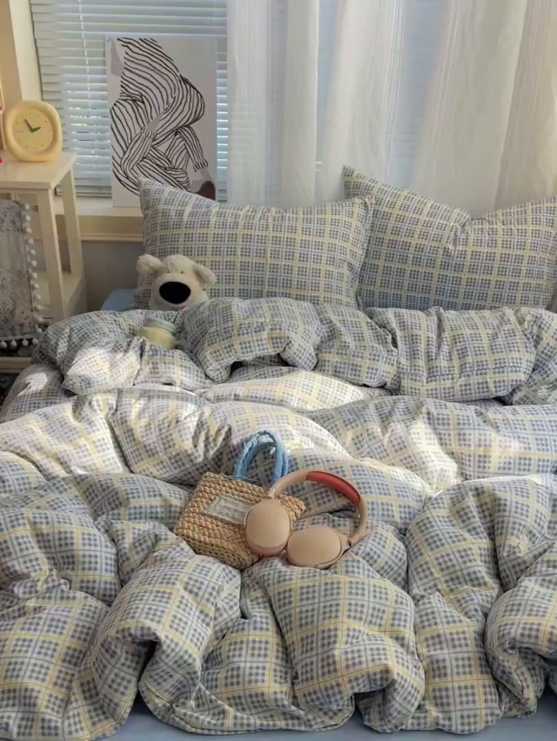 91家纺网 家纺一手货源 找家纺 初念 2026新款A类小清新古法简约水洗棉四件套 圆珠笔