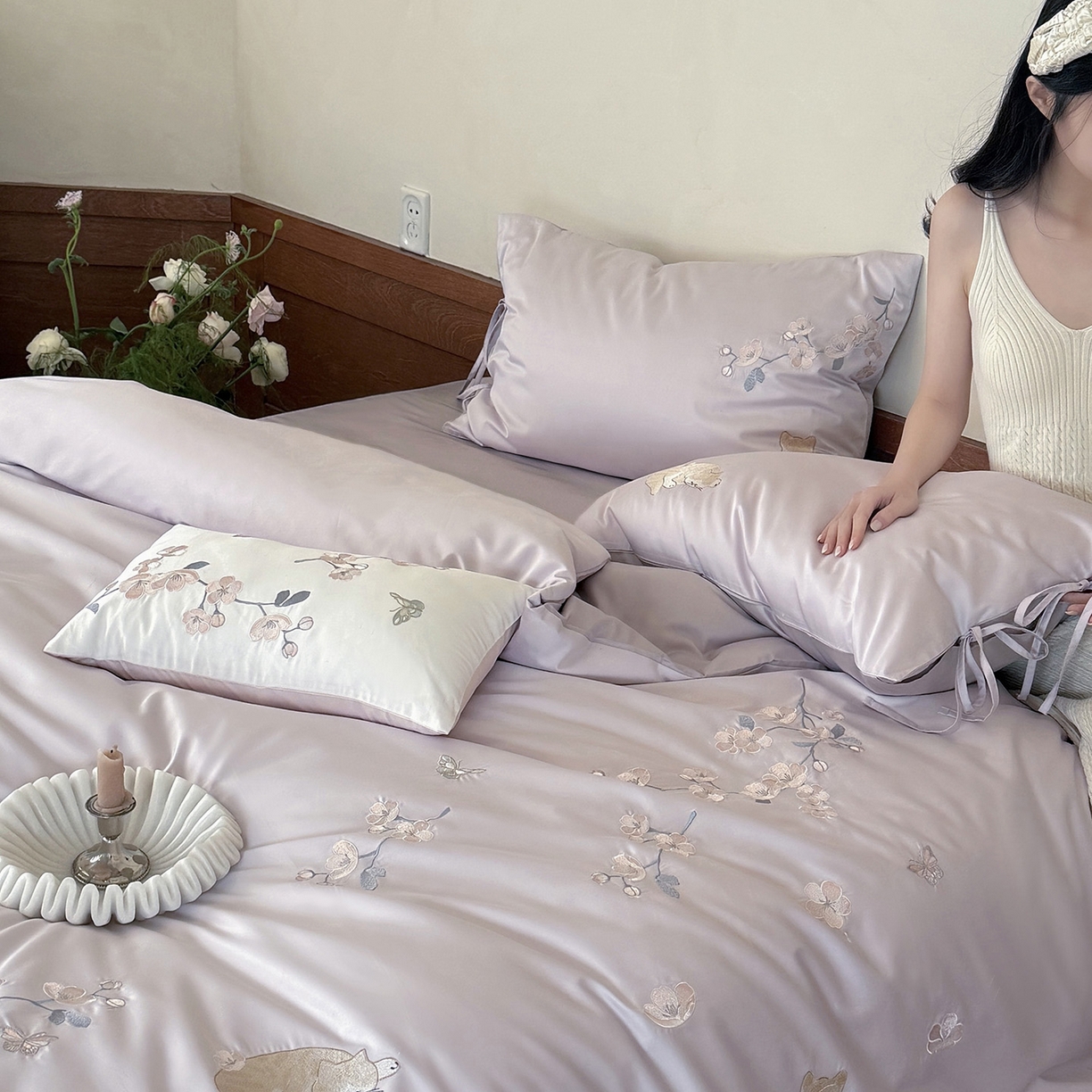 91家纺网 家纺一手货源 找家纺 （总）鹿班家居 2026春季新品100S长绒棉精密刺绣系列四件套-悠悠猫栖（标准会员-20元）