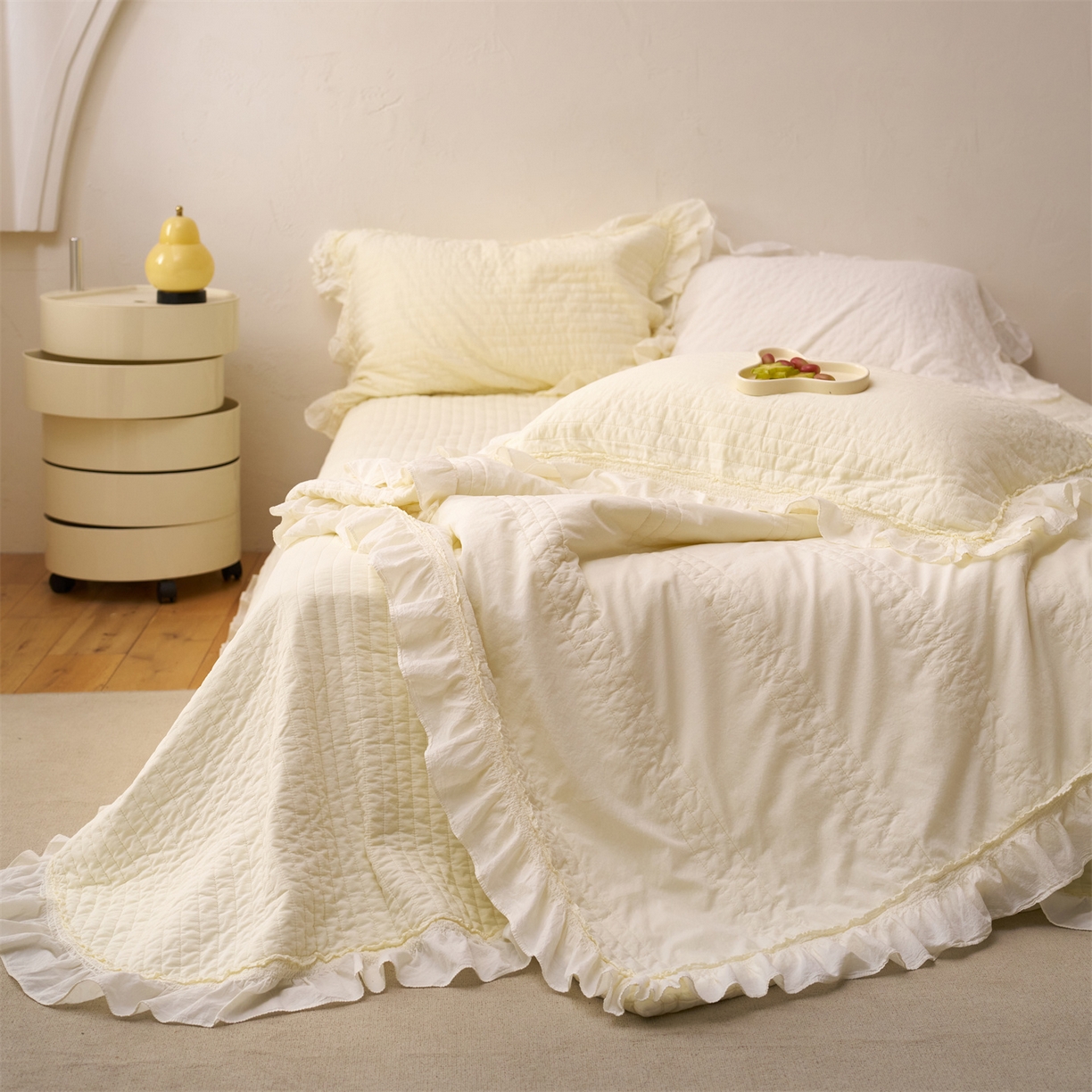 91家纺网 家纺一手货源 找家纺 上喜 2026新款全棉七代砂洗多功能夏被床盖 啵啵黄