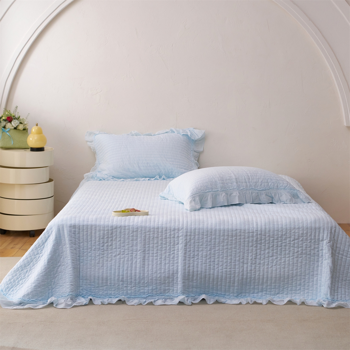 91家纺网 家纺一手货源 找家纺 上喜 2026新款全棉七代砂洗多功能夏被床盖 啵啵蓝