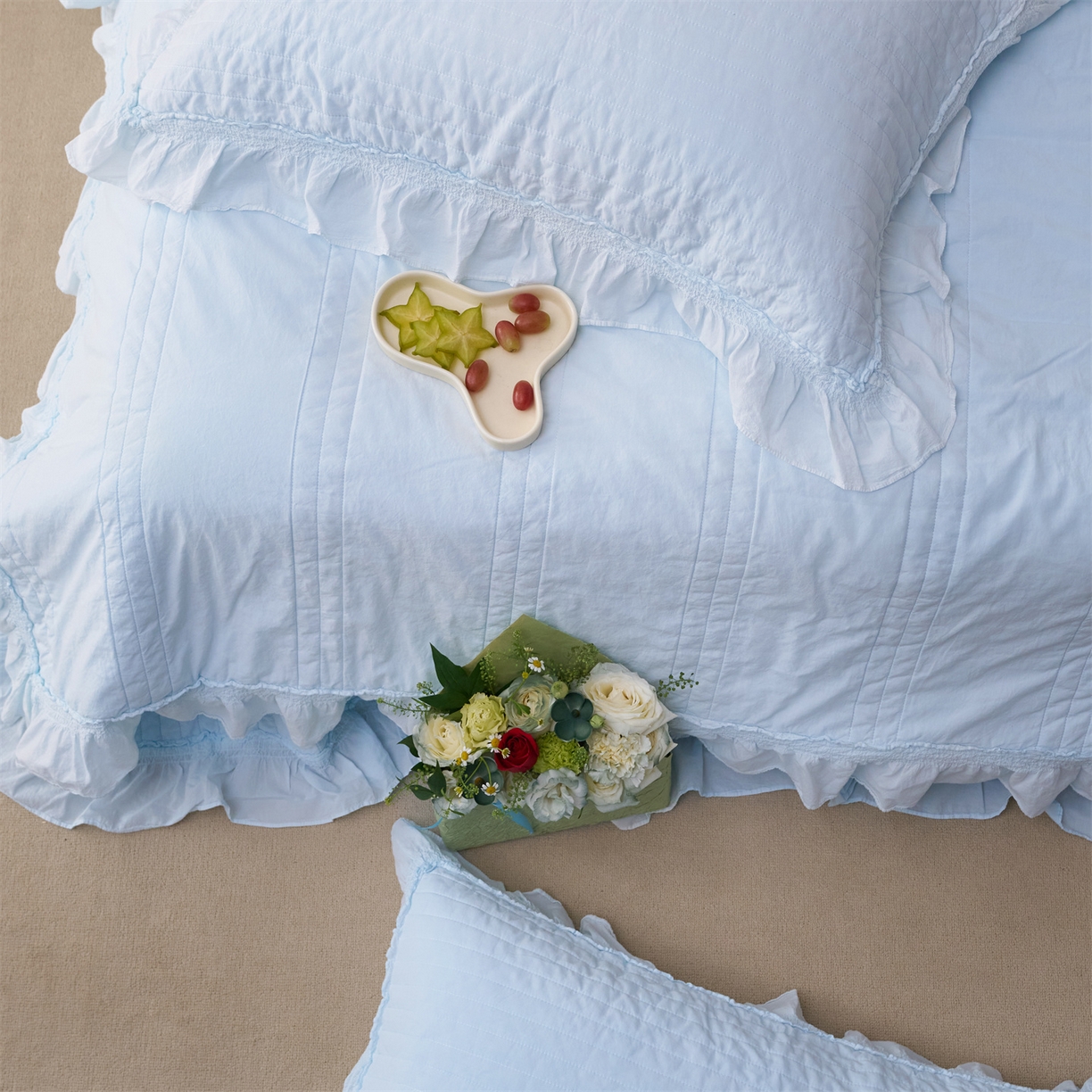 91家纺网 家纺一手货源 找家纺 上喜 2026新款全棉七代砂洗多功能夏被床盖 啵啵蓝