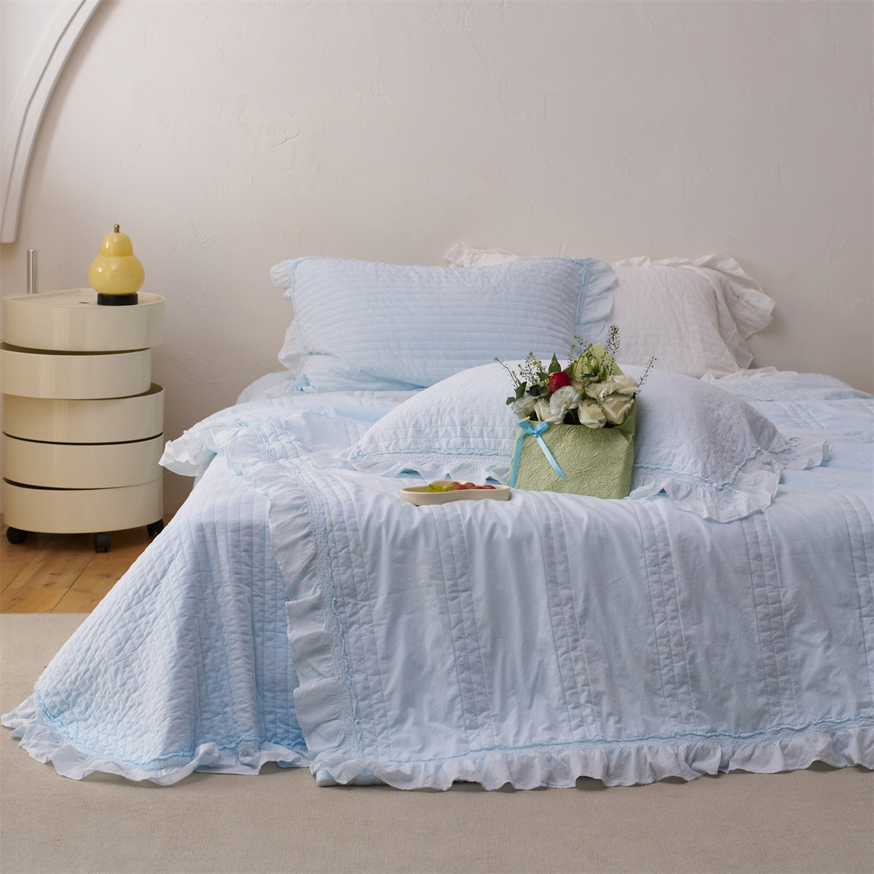 91家纺网 家纺一手货源 找家纺 上喜 2026新款全棉七代砂洗多功能夏被床盖 啵啵蓝