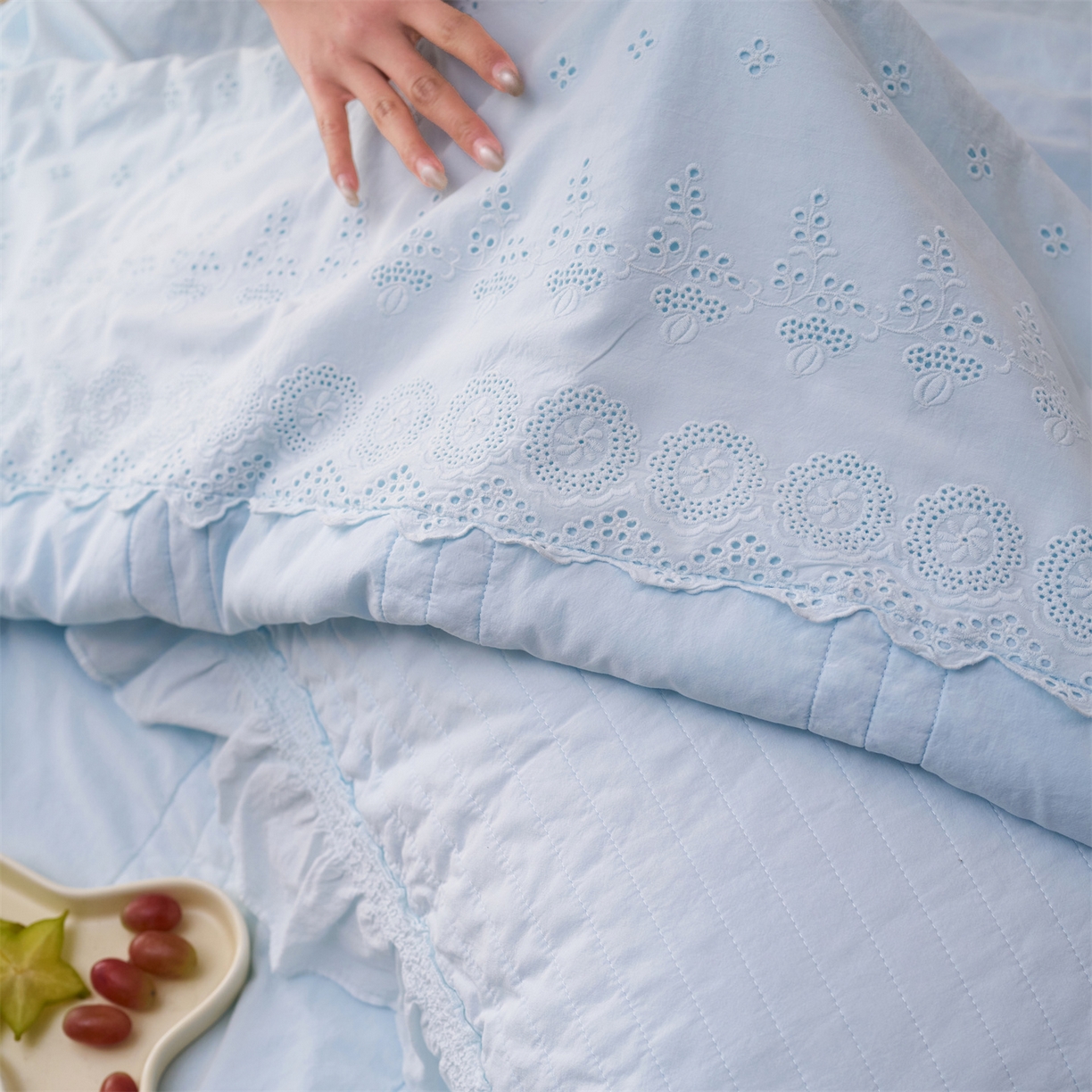 91家纺网 家纺一手货源 找家纺 上喜 2026新款全棉七代砂洗多功能夏被床盖 啵啵蓝