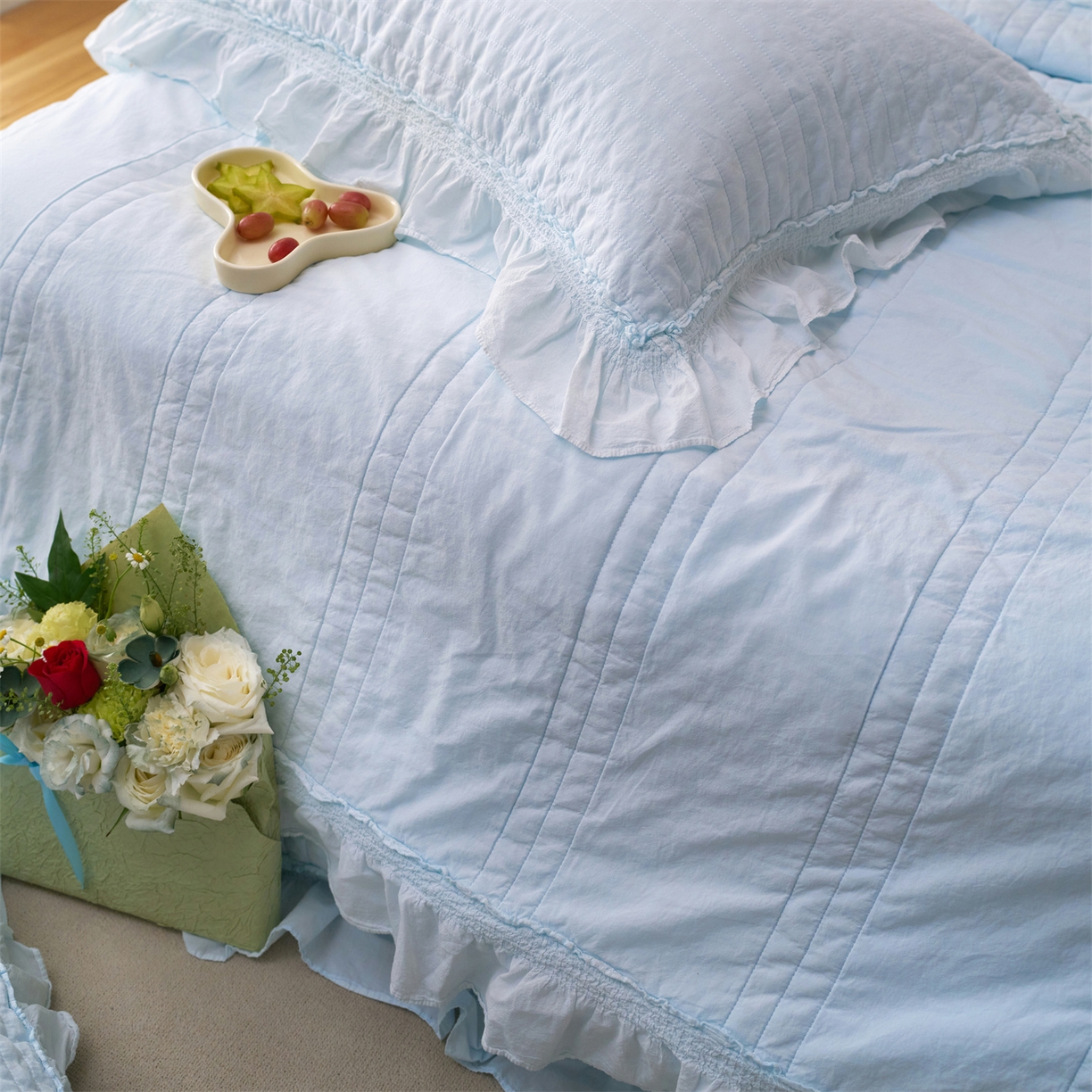 91家纺网 家纺一手货源 找家纺 上喜 2026新款全棉七代砂洗多功能夏被床盖 啵啵蓝