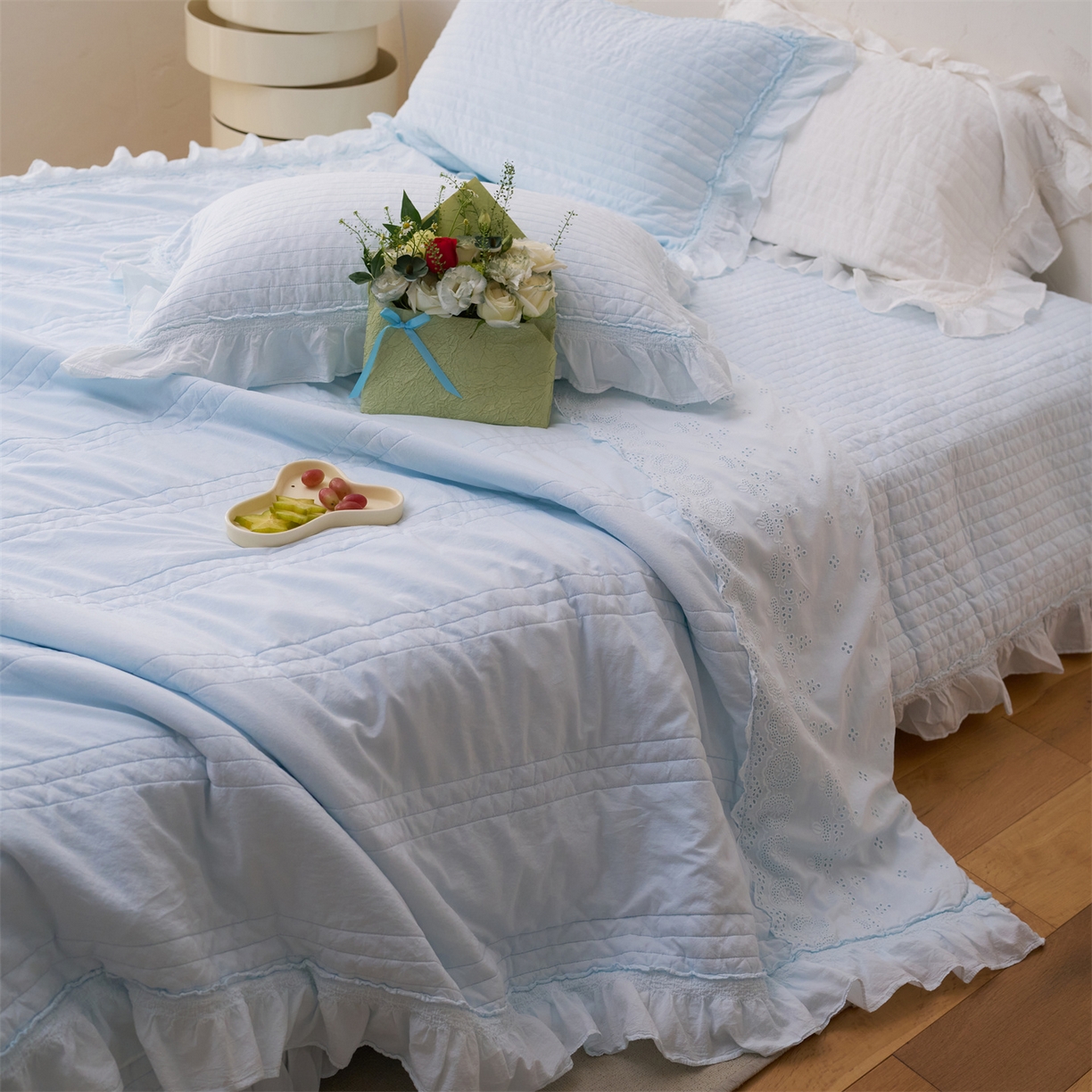 91家纺网 家纺一手货源 找家纺 上喜 2026新款全棉七代砂洗多功能夏被床盖 啵啵蓝