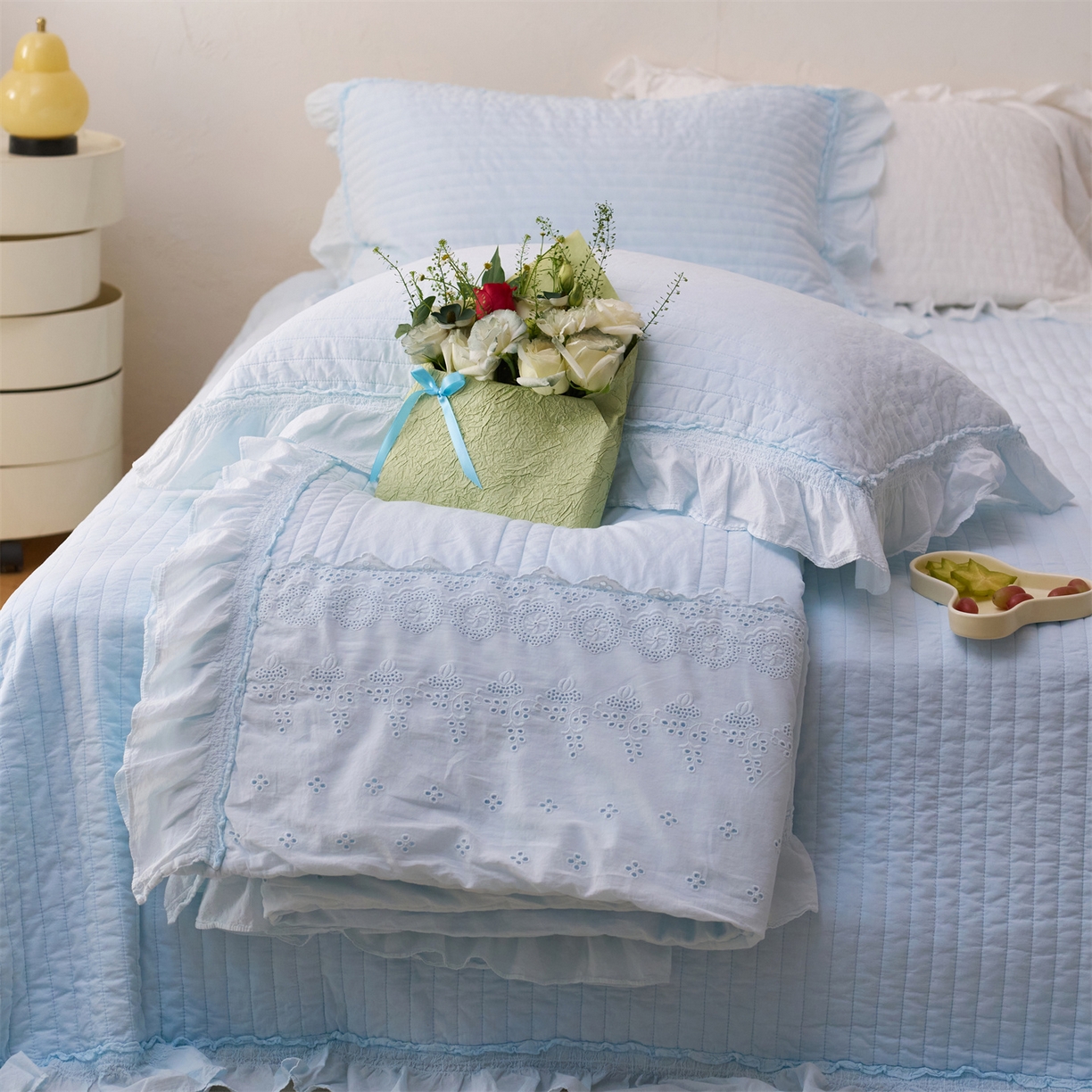 91家纺网 家纺一手货源 找家纺 上喜 2026新款全棉七代砂洗多功能夏被床盖 啵啵蓝